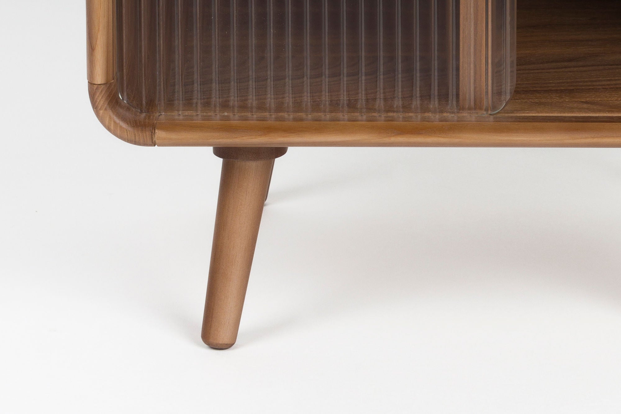 Zuiver Rise Walnut Brown Wood & Ribbed Glass Bedside Table
